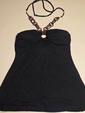 L8ter Black Beaded Halter Top